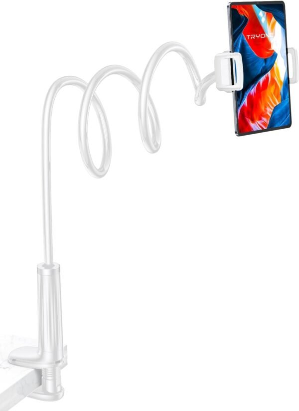 TRYONE Support téléphone Bureau - Support Tablette lit, Support Universel pour iPhone, iPad 9.7, 10.5, iPad Air Mini 2 3 4, Interrupteur, Onglet, avec 360° Rotation col de Cygne (4-10,6 Pouces)
