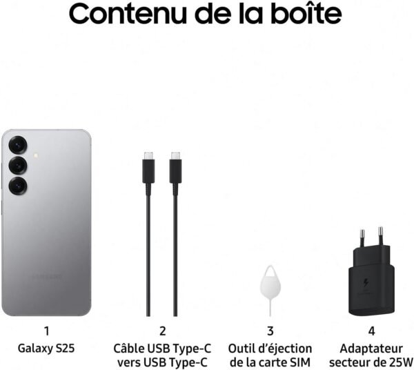 Samsung Galaxy S25, Smartphone Android 5G avec Galaxy AI, 128 Go, Chargeur secteur rapide 25W inclus, Smartphone déverrouillé, Gris, Version FR – Image 8