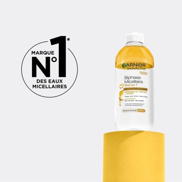 GARNIER Skin Active - Biphase Micellaire - Tout-en-1 - Nettoie, Démaquille & Apaise - Visage, Yeux, Lèvres - Enrichie En Micelles & Huiles - Vegan & Cruelty Free - Tous Types de Peaux - 400 ml – Image 3