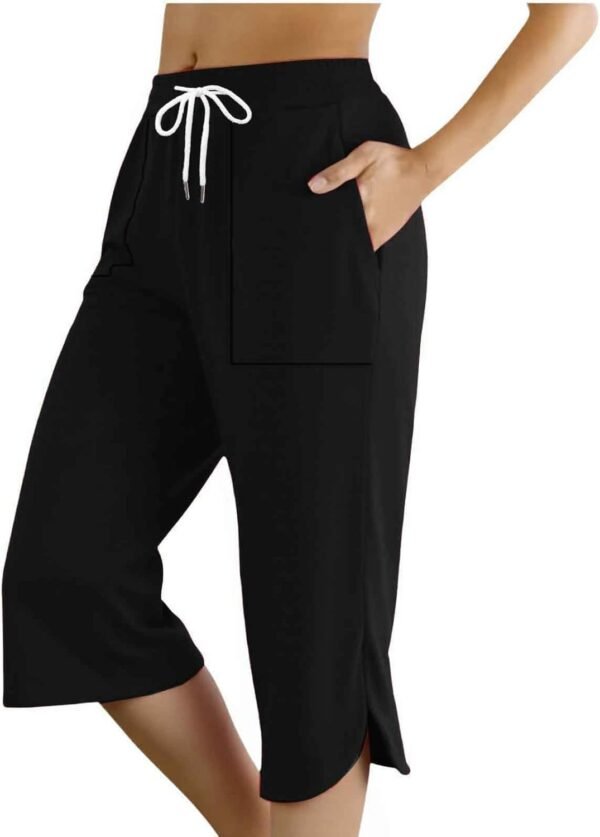 Pantalon De Sport Femme 3/4 Taille Haute Pantacourt Été Coton Doux Jogging Survetement pour Yoga Randonnée Course À Pied – Image 2
