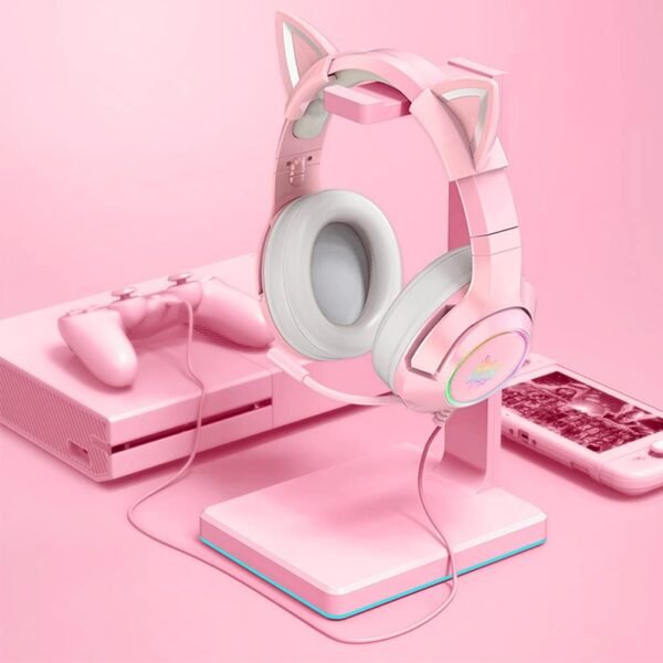 Casque De Jeu Rose, Casque De Jeu avec Oreille De Chat, Casque De Jeu à Son Surround 7.1 avec Réduction De Bruit Réglable, Lumière LED, Microphone Rétractable Et Oreille De Chat Détachable – Image 7