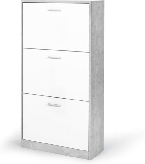 IDMarket - Meuble à chaussures 18 paires KLARK effet béton 3 portes blanches
