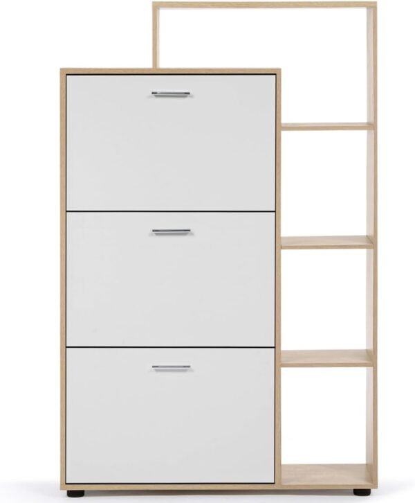 IDMarket - Meuble à chaussures 18 paires KLARK imitation hêtre 3 portes blanches avec étagère – Image 3