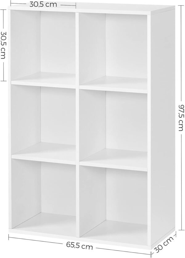 VASAGLE Bibliothèque, Étagère, Meuble de Rangement avec 6 Compartiments, Étagère sur Pied, Bibliothèque Cubique, pour Salon, Bureau, Salle à Manger, Blanc Nuage LBC203D – Image 3