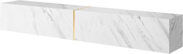 Selsey Meuble TV Armoire De Télévision 200 cm Suspendu Salle De Séjour Chambre À Coucher Marbre Blanc avec Insert Doré Bisira