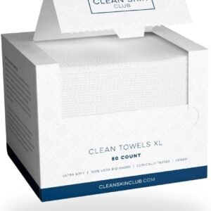 Clean Skin Club Serviettes Visage XL 100% Biologiques Certifiées USDA, Approuvées par les Dermatologues, Anti-Acné Serviettes Jetables pour le Visage et le Démaquillage, Ultra Douces