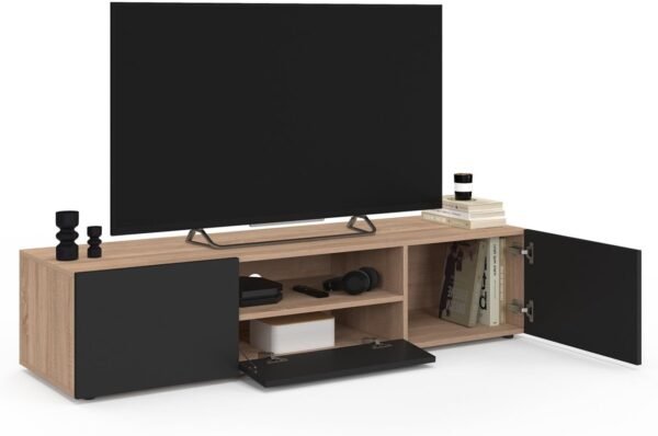 IDMarket - Meuble TV 140 cm ELI Bois façon hêtre Portes Noires – Image 4