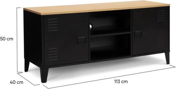 IDMarket - Meuble TV 113 cm Ester 2 Portes métal Noir et Plateau Bois Design Industriel – Image 3