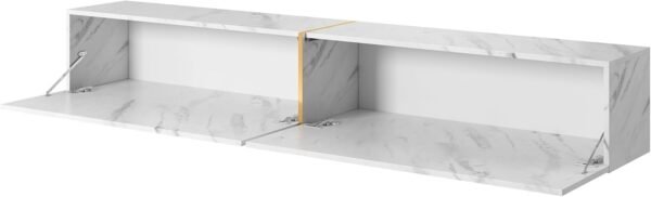 Selsey Meuble TV Armoire De Télévision 200 cm Suspendu Salle De Séjour Chambre À Coucher Marbre Blanc avec Insert Doré Bisira – Image 7