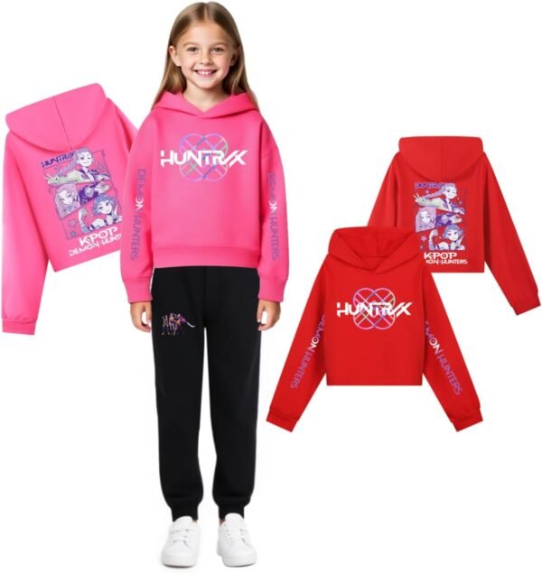 YiJee Sweat à Capuche Kpop Huntrix pour Enfants – Pull à Manches Longues, Style Streetwear, Crop Top Fille, Sweatshirt Mode Mode Fille et Ado 2-16 Ans – Image 2