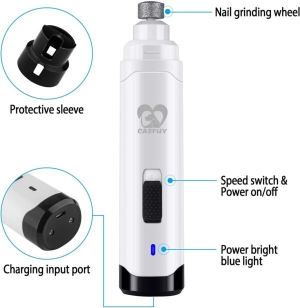 Casfuy Lime à Ongle Chien - Coupe-Ongles électrique Rechargeable à 2 Vitesses pour Animaux de Compagnie toilettage et lissage des Pattes indolores pour Petits Chiens de Taille Moyenne Chats – Image 5