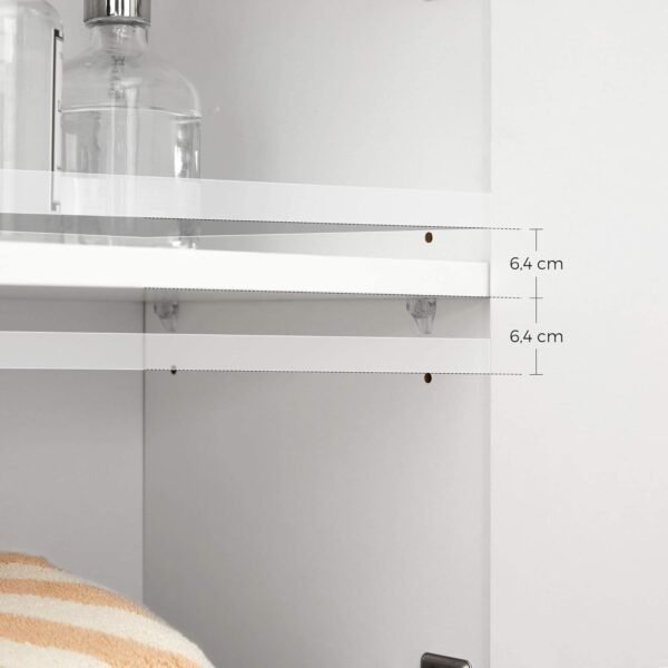 VASAGLE Meuble de Salle de Bain sur Pied, Meuble de Rangement avec tiroir, Armoire à Double Porte, étagère réglable, pour entrée, Couloir, 60 x 30 x 80 cm, Blanc BBK140W01 – Image 9