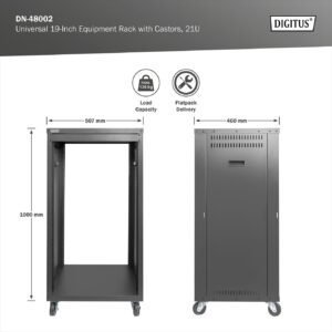 Alternative view of DIGITUS DN-48002 - Rack Audio - 19 Pouces - 21U - Rack d'équipement Universel - pour Accessoires Audio-vidéo - Non monté - Charge maximale 136 kg - avec roulettes - Noir