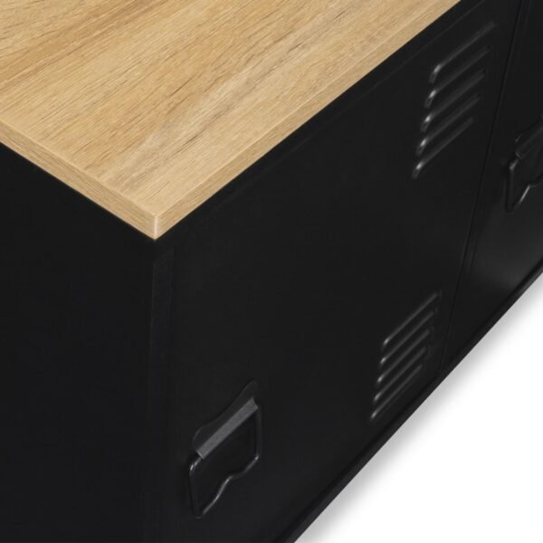 IDMarket - Buffet Bas 113 cm Ester 3 Portes métal Noir Plateau Bois Design Industriel – Image 6