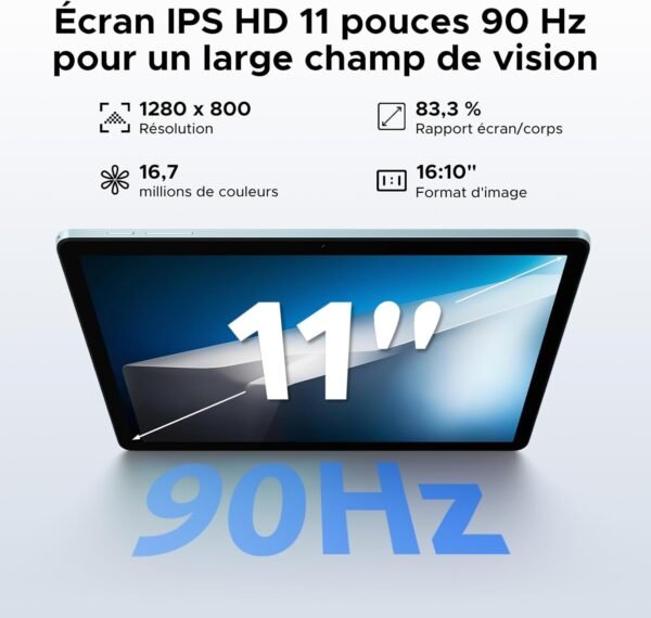 DOOGEE Tablette Tab A9+ Android 15 avec 5G Wi-FI, 20GB RAM+64GB ROM(2TB TF), 11 Pouces Tablette Tactile avec Widevine L1 8580mAh, 13MP+8MP, Tablette avec Clavier 90Hz/ Octa-Core/ BT5.0/ GPS- Bleu – Image 3