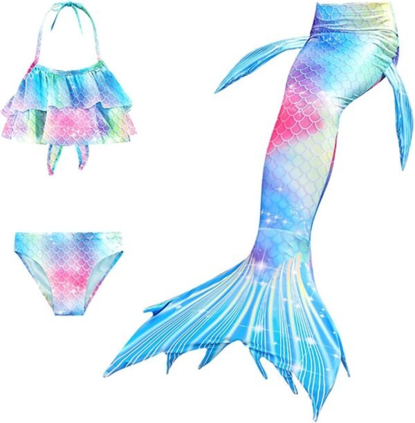 Maillot De Bain Enfant Fille - Joli Maillot de Bain d'été Cosplay Party Fille Manches Longues 3 Pièces Deguisement Océan Piscine Natation Plage Costume de Bain de Plage – Image 2