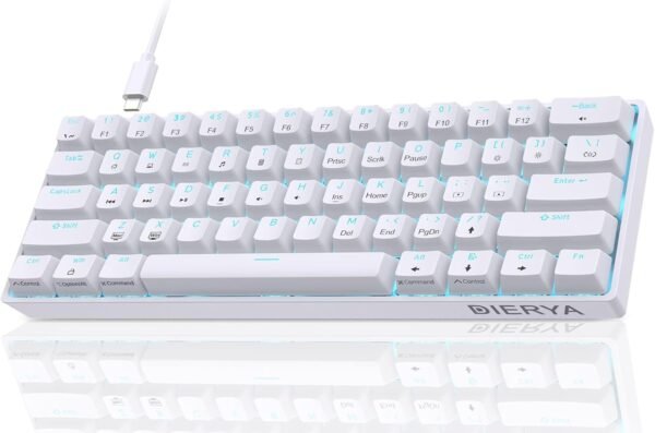 Dierya Clavier Gamer Mécanique 60% Câblé avec Interrupteur Marron,DK61se Clavier Gaming Rétroéclairage Bleu Glacier,Type-c Mechanical Keyboard Compact 61 Touches Anti-ghosting-US Layout,Blanc