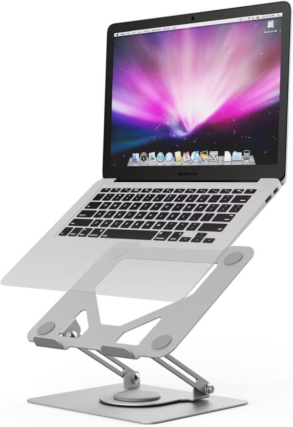 GRIFEMA Support Ordinateur Portable, Support PC Portable Rotatif à 360°, Réglable en Hauteur, Pliable Laptop Stand Compatible avec MacBook Air/Pro, Dell, HP (11-17") GB1050-1 - Argenté