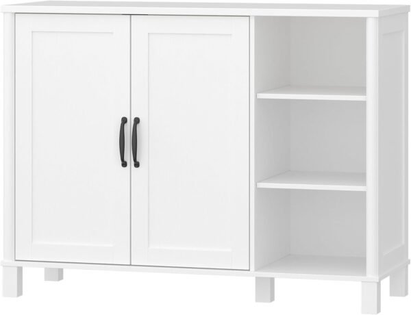 Hzuaneri Meuble de Salle de Bain, Meuble de Rangement avec 2 Portes, Meubles de Cuisine avec Compartiment Ouvert, Étagère Réglable, pour la Salle de Bains, Le Salon,Cuisine, Blanc SC12213X