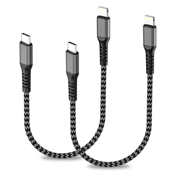 KINPEE Cable USB C vers Lightning 0.3M Lot de 2[Certifiés MFi], Cable Lightning USB C Charge Rapide Câble Chargeur iPhone Nylon Cordon iPhone Fil Chargeur pour iPhone 14/13/12/11/X/8, iPad, AirPods