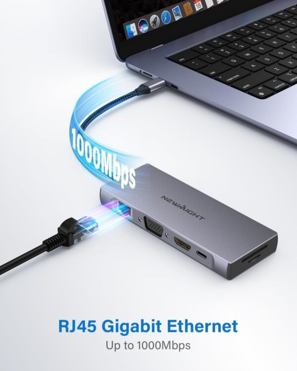 Station d'accueil USB C, adaptateur multiport Newmight 10 en 1 avec 4K @ 30 Hz, Ethernet 1 Gbit/s, VGA, 3 USB 3.0, USB-C 3.0, port de charge PD 100 W, SD/TF pour Dell, HP, MacBook Pro Air, iPhone – Image 4