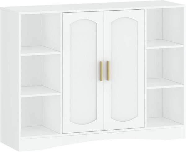 HEXCELEN Meuble de Salle de Bain, Meuble de Rangement, Placard Rangement avec 2 Portes, Armoire de Salle de Bain, Étagères Réglables, Compartiment Ouvert, Armoire Basse, Salon, Blanc, 30 × 100 × 75 cm – Image 9
