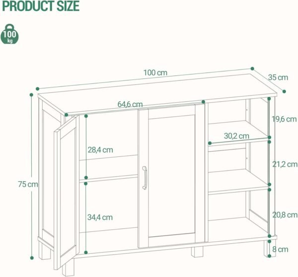 Hzuaneri Meuble de Salle de Bain, Meuble de Rangement avec 2 Portes, Meubles de Cuisine avec Compartiment Ouvert, Étagère Réglable, pour la Salle de Bains, Le Salon,Cuisine, Blanc SC12213X – Image 3