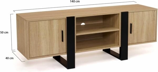 IDMarket - Meuble TV 140 cm Phoenix 2 Portes Bois et Noir – Image 3