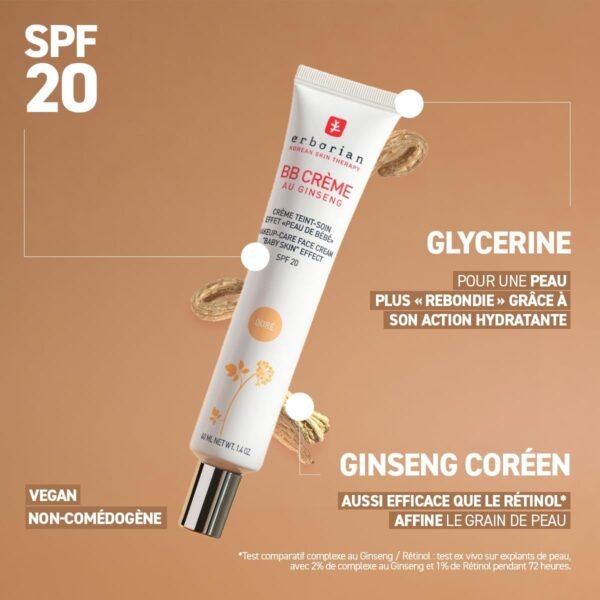 Erborian - BB Crème au Ginseng 5-en-1 - Soin Teinté Perfecteur Effet "Peau de Bébé" - Fond de Teint Couvrant Imperfections - Protection Solaire SPF 20 - Soin Cosmétique Coréen - 15ml – Image 5