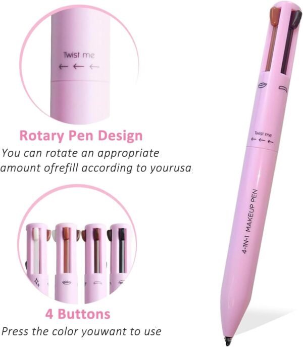 iLamvie Stylo De Maquillage 4-En-1: Eye-Liner, Crayon À Sourcils, À Lèvres, Surligneur - Tout-En-Un Étanche Pour Les Yeux, 4 Couleurs Longue Durée (Pink) – Image 2