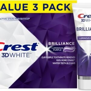Crest 3D Whitening Lot de 3 dentifrices blanchissants blancs Brilliance Luminous Purple 142 g - Fluor anti-caries - Combat 100 % plus de taches de surface - Prévention des taches de surface