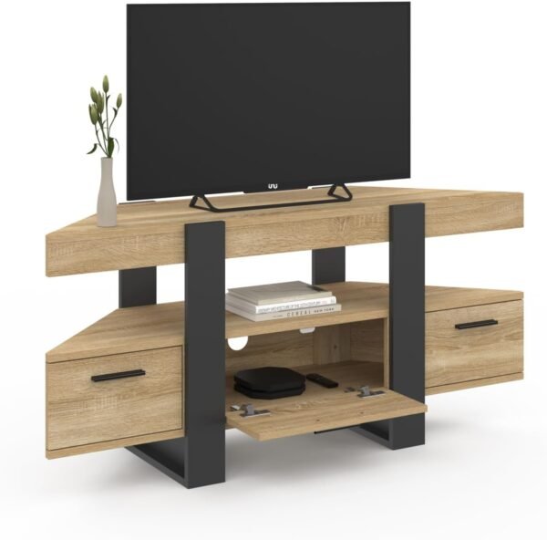 IDMarket - Meuble TV 110 cm d'angle Phoenix avec tiroir Bois et Noir – Image 4