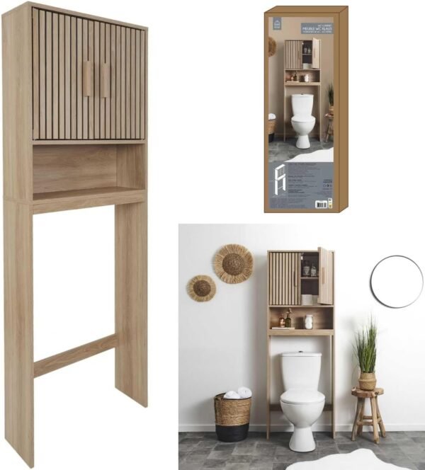 HOME DECO FACTORY, HD0223, Meuble WC, Modèle Klaus, Collection Natural Crush, Mobilier, Meuble, Meuble de Salle de Bain, Meuble Toilette, 60 x 166 x 20 cm, Marron – Image 7