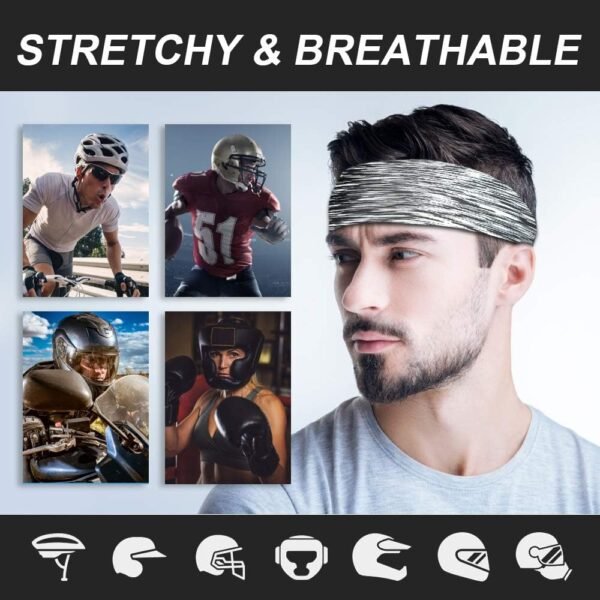 Flintronic Sport Bandeau pour Hommes Femme, 2PC Elastique Antidérapant Anti-Humidité Sports Hairband Unisexe pour Fitness, Bandeau Cheveux pour Ski Course à Pied Yoga Gym Cyclisme Running Basketball – Image 8