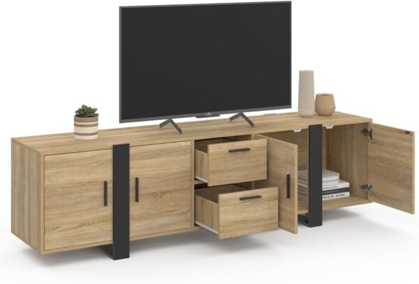 IDMarket - Meuble TV 180 cm Phoenix 4 Portes + 2 tiroirs Bois et Noir – Image 5