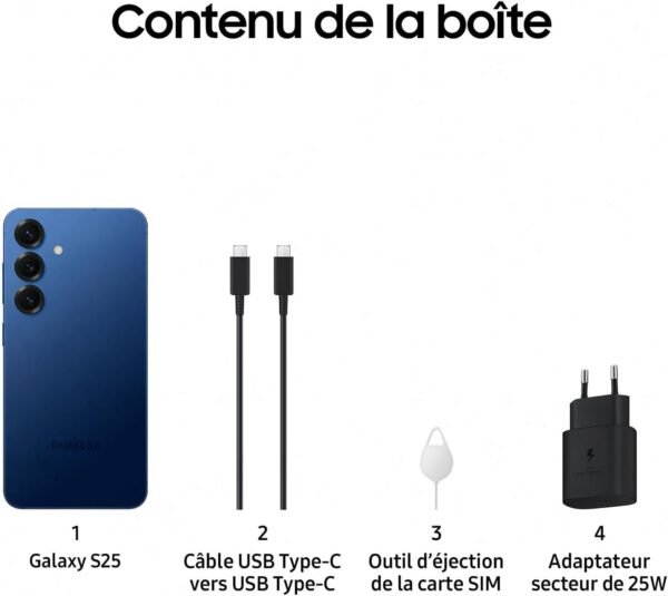 Samsung Galaxy S25, Smartphone Android 5G avec Galaxy AI, 512 Go, Chargeur secteur rapide 25W inclus, Smartphone déverrouillé, Bleu Nuit, Version FR – Image 8