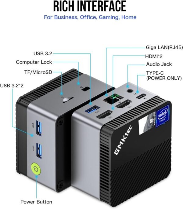 GMKtec Mini PC Windows 11 Pro N97 (Beat N150/N100/N95), Mini Computer G5, Intel Alder Lake N97 12th Gen (up to 3.60GHz) 12GB DDR5 512GB SSD/TF Card/USB3.2/HDMI*2 for Business/School/Office/Micro PC – Image 3