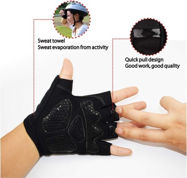 Nesirooh Gants VTT Homme et Femme，Gants Cyclisme Demi-Doigts Eté pour Vélo Cycliste Musculation Sports Gel Antichoc Antidérapant Respirant – Image 3