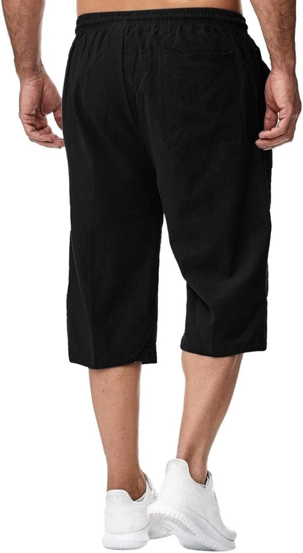 Pantalon Yoga Homme, Pantalon Lin Homme Été Léger Sport Jogging Respirant Shorts Bermudas 3/4 Pantacourt Baggy Cargo Lâche Décontracté Pants Large Cordon De Serrage, Pantalon Jambe Large Plage – Image 5