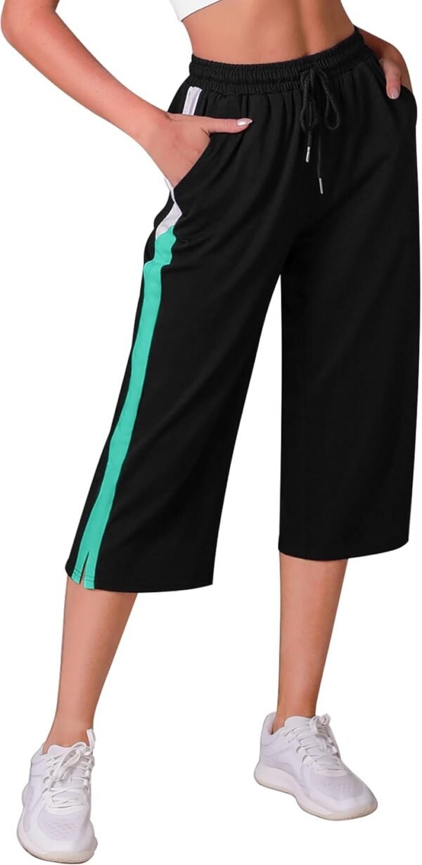 iClosam Pantalon Jogging Femme Coton Pantalons de Sport Été Longueur 3/4 Pantalon de Survêtement Taille Haute Pantalons Décontractés Couleur Contrastée pour Running Fitness S-XXL