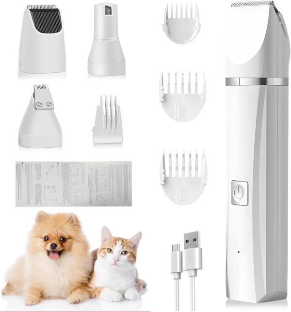 Tondeuse 4 en 1 pour pattes de chien avec coupe-pattes et meuleuse à ongles pour chiens, chats et petits animaux de compagnie pour couper les poils autour des pattes, des yeux, des oreilles, du
