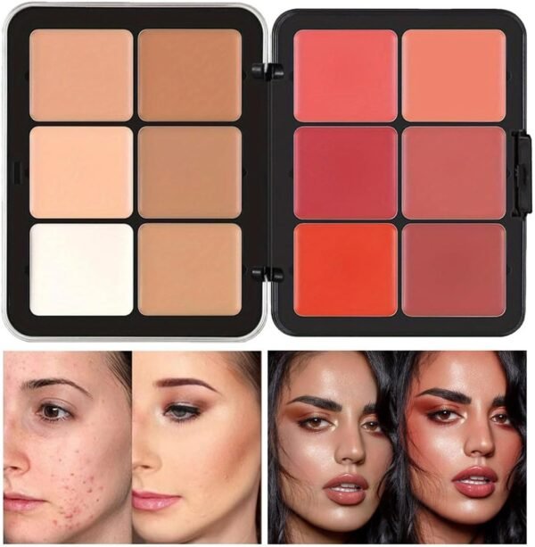 Palette de 12 couleurs d'anticernes et de fards à joues, longue tenue, résistante aux bavures, estompable, 2 en 1 fards à joues en crème au fini mat Palette de maquillage pour le visage (#01) – Image 2