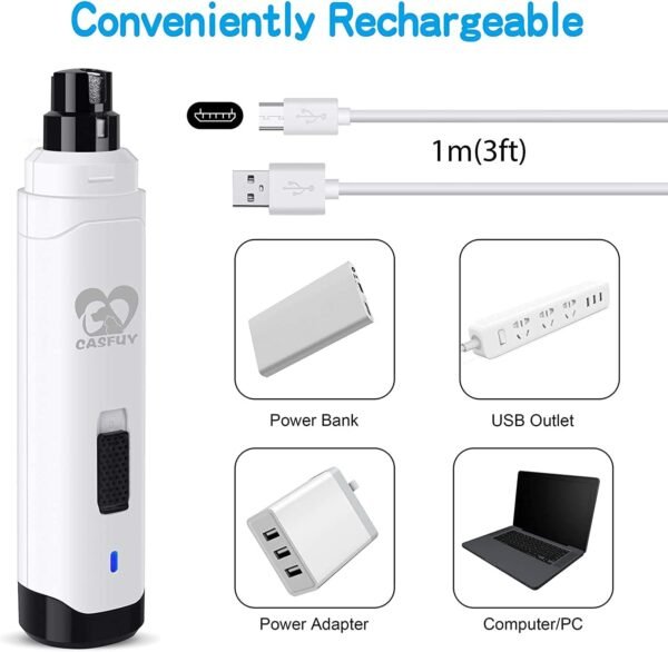 Casfuy Lime à Ongle Chien - Coupe-Ongles électrique Rechargeable à 2 Vitesses pour Animaux de Compagnie toilettage et lissage des Pattes indolores pour Petits Chiens de Taille Moyenne Chats – Image 6