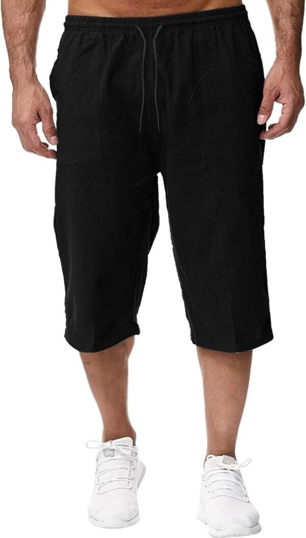 Pantalon Yoga Homme, Pantalon Lin Homme Été Léger Sport Jogging Respirant Shorts Bermudas 3/4 Pantacourt Baggy Cargo Lâche Décontracté Pants Large Cordon De Serrage, Pantalon Jambe Large Plage