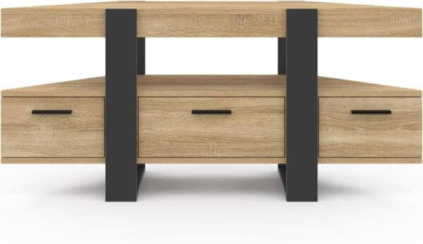 IDMarket - Meuble TV 110 cm d'angle Phoenix avec tiroir Bois et Noir – Image 3