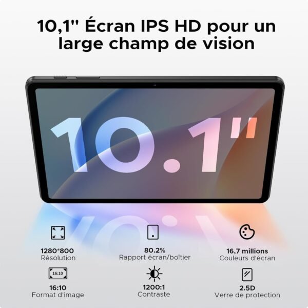 DOOGEE Tab A9 Tablette Android 15, Tablette 10 Pouces,Unisoc T310, 12GB RAM+64GB ROM(TF 2TB) Tablette avec Clavier, 6580 mAh Tablette Tactile, 5G WiFi/8MP/Type-C/GMS/Bluetooth/Face ID/Jack 3,5 mm,Noir – Image 4