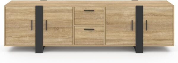 IDMarket - Meuble TV 180 cm Phoenix 4 Portes + 2 tiroirs Bois et Noir – Image 4
