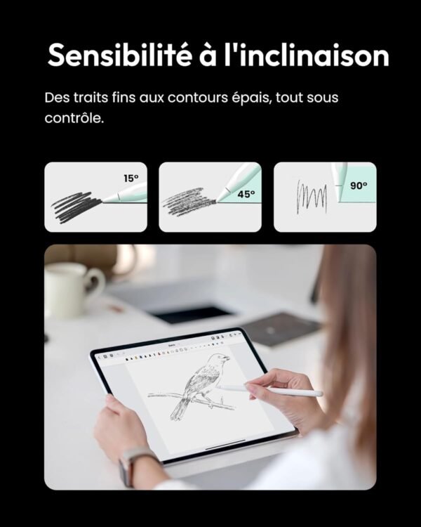 Metapen Stylet A8 Compatible avec Apple iPad 2018-2025 pour iPad 11 A16/10/9/8/7/6,Pro 3/4/5/6/M4,Air 3/4/5/M2/M3,Mini 5/6,Pencil Charge Rapide,Reject de Paume,Détection d'inclinaison (Blanc) – Image 7