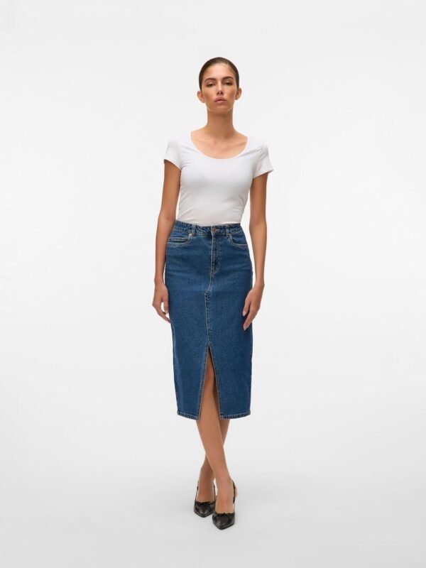 VERO MODA Jupe en Jean Longueur Mollet avec Fente 5 Poches Midi Skirt – Image 6
