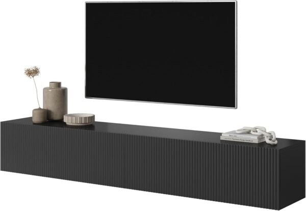 Selsey Meuble TV Armoire De Télévision 175 cm Suspendu Façade Fraisée Noir Veldio – Image 3